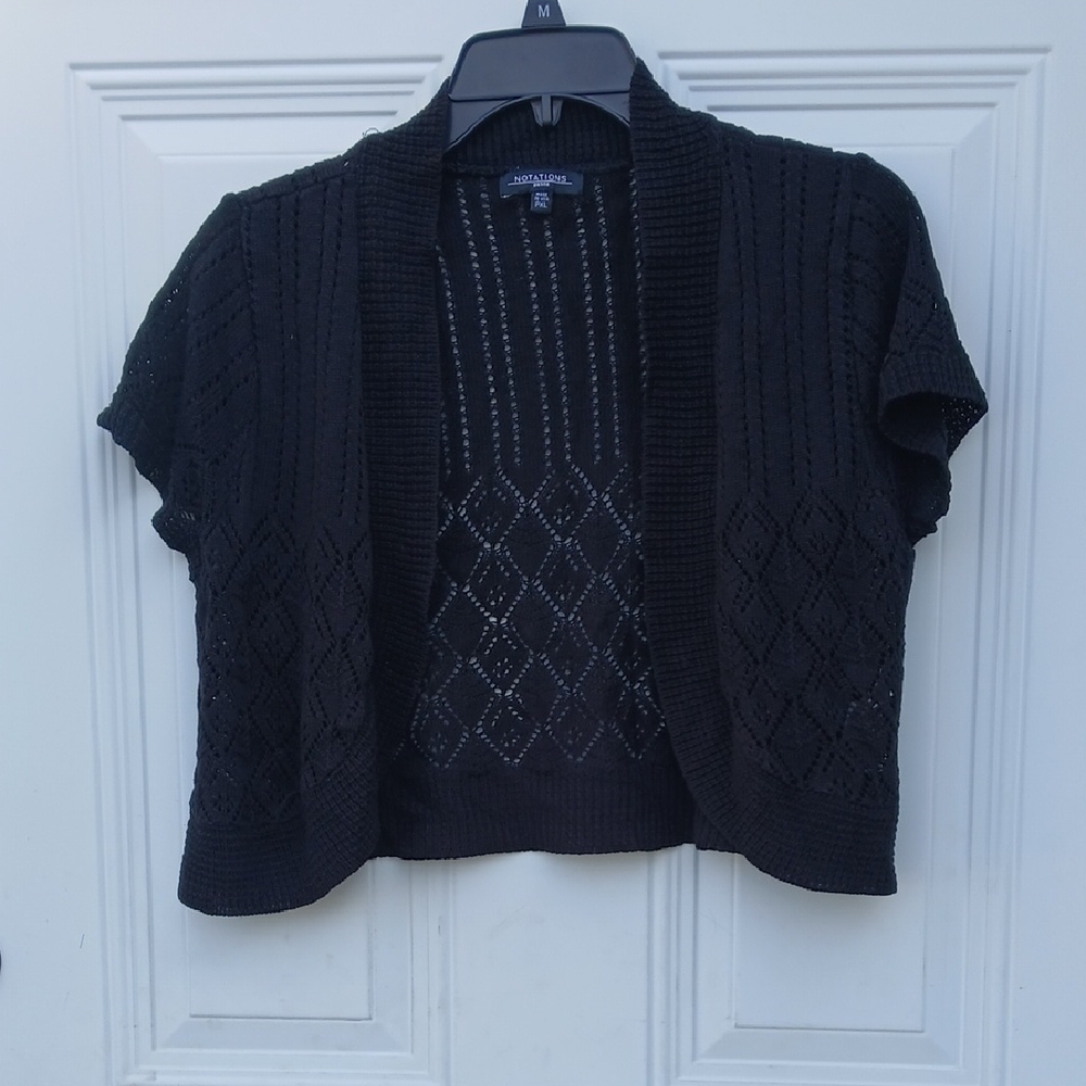 Notations Black Short-Sleeve Openwork Cardigan